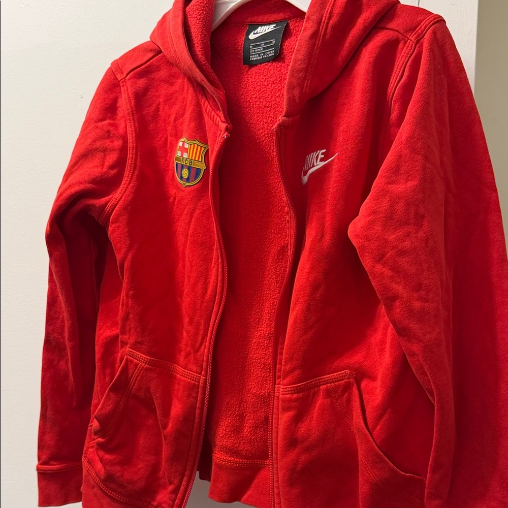 Nike Red Hooded Full-Zip Jacket with FC Barcelona Patch